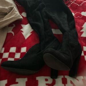 Black suede up knee boots